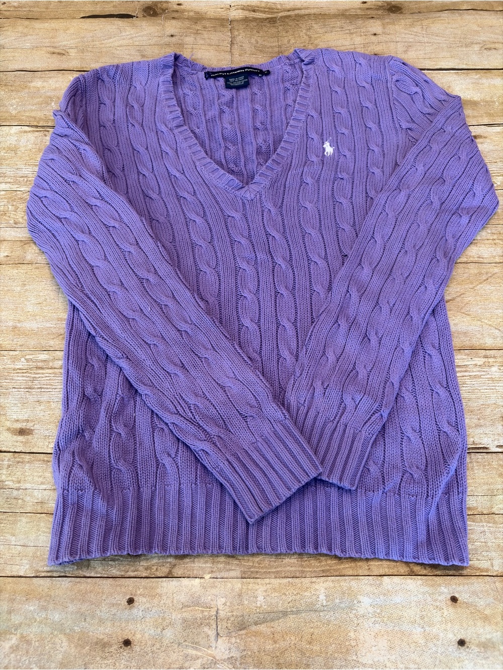Polo by Ralph Lauren Lavender Cable-Knit V-Neck Sweater